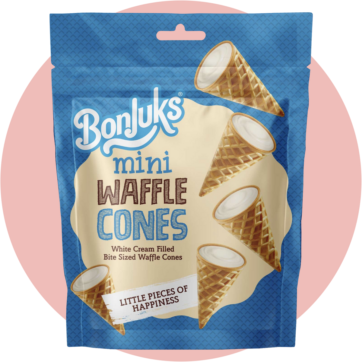 Bonjuks Waffle Cones White – Knusprige Mini Waffelhörnchen mit weißer Cremefüllung