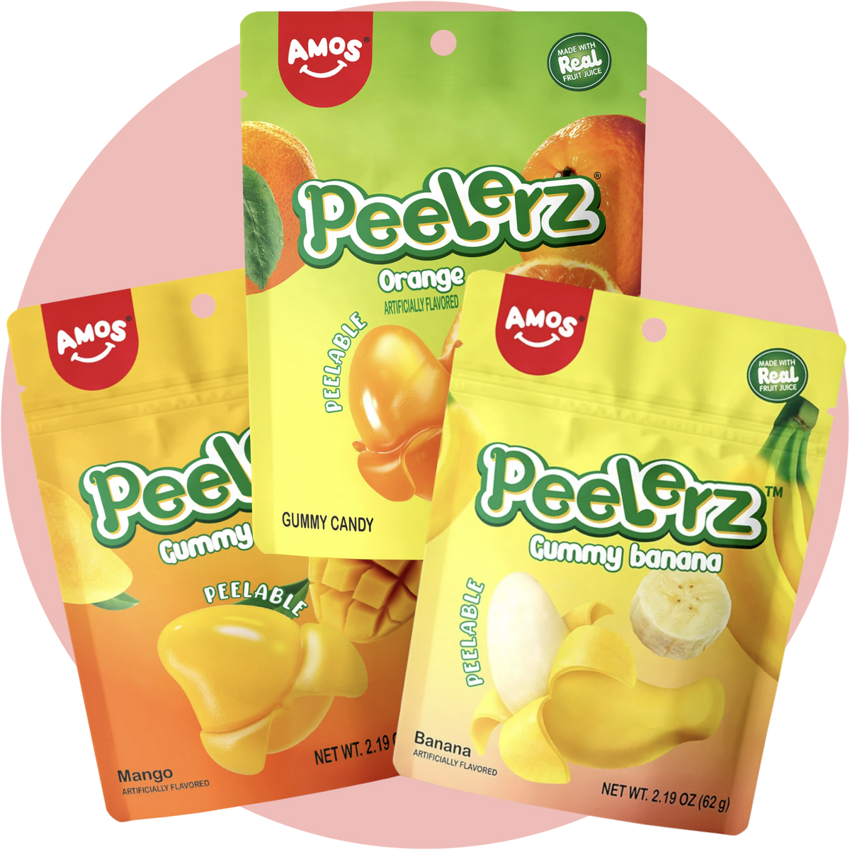 Amos Peelerz Bundle mit Orange, Mango und Banane – Peelable Gummy Candy 3er Set