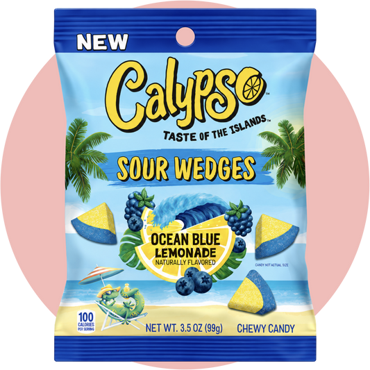 Calypso Sour Wedges Ocean Blue Lemonade saure Kaubonbons mit Beeren- und Zitronengeschmack
