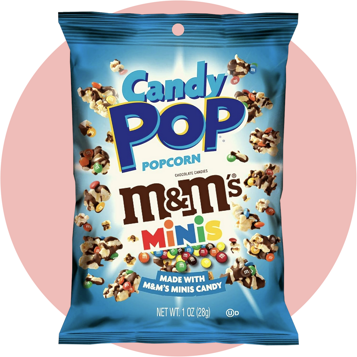 Candy Pop Popcorn M&M's – Popcorn mit M&M's-Stückchen und Schokoladenglasur in blauer Verpackung