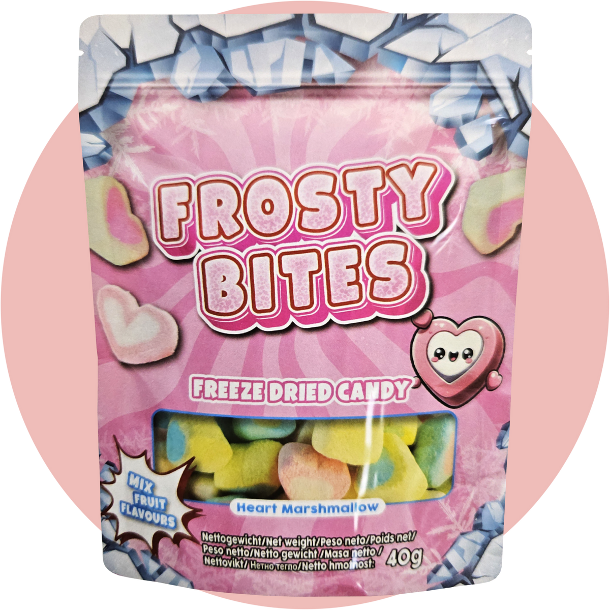 Frosty Bites Marshmallow gefriergetrocknete süße Herzformen mit Fruchtgeschmack