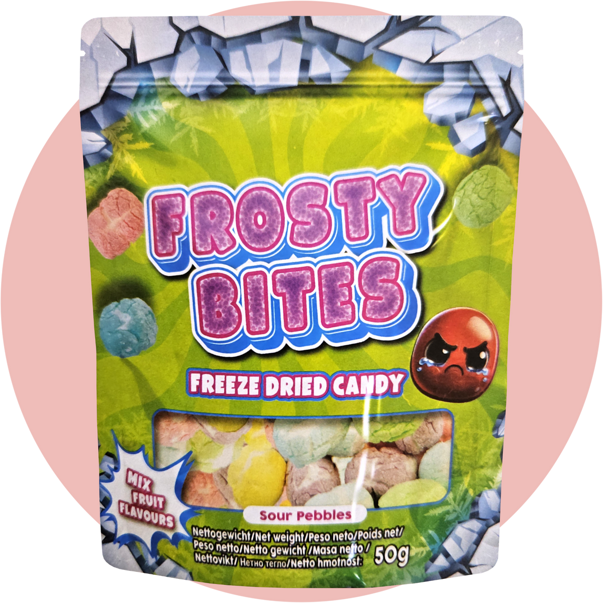 Frosty Bites Sour Pebbles gefriergetrocknete bunte Fruchtkugeln mit saurem Geschmack