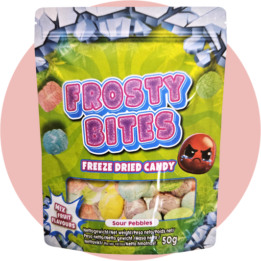 Frosty Bites Sour Pebbles gefriergetrocknete bunte Fruchtkugeln mit saurem Geschmack