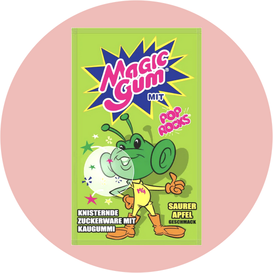 Magic Gum Saurer Apfel – Knisternde Zuckerware mit Kaugummikern und saurem Apfelgeschmack als Pop Rocks Popping Candy