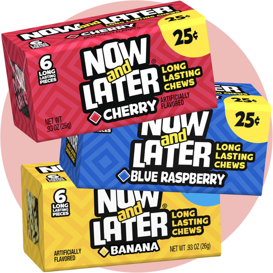 Now and Later Bundle mit Cherry, Blue Raspberry und Banana Long Lasting Chews Gum
