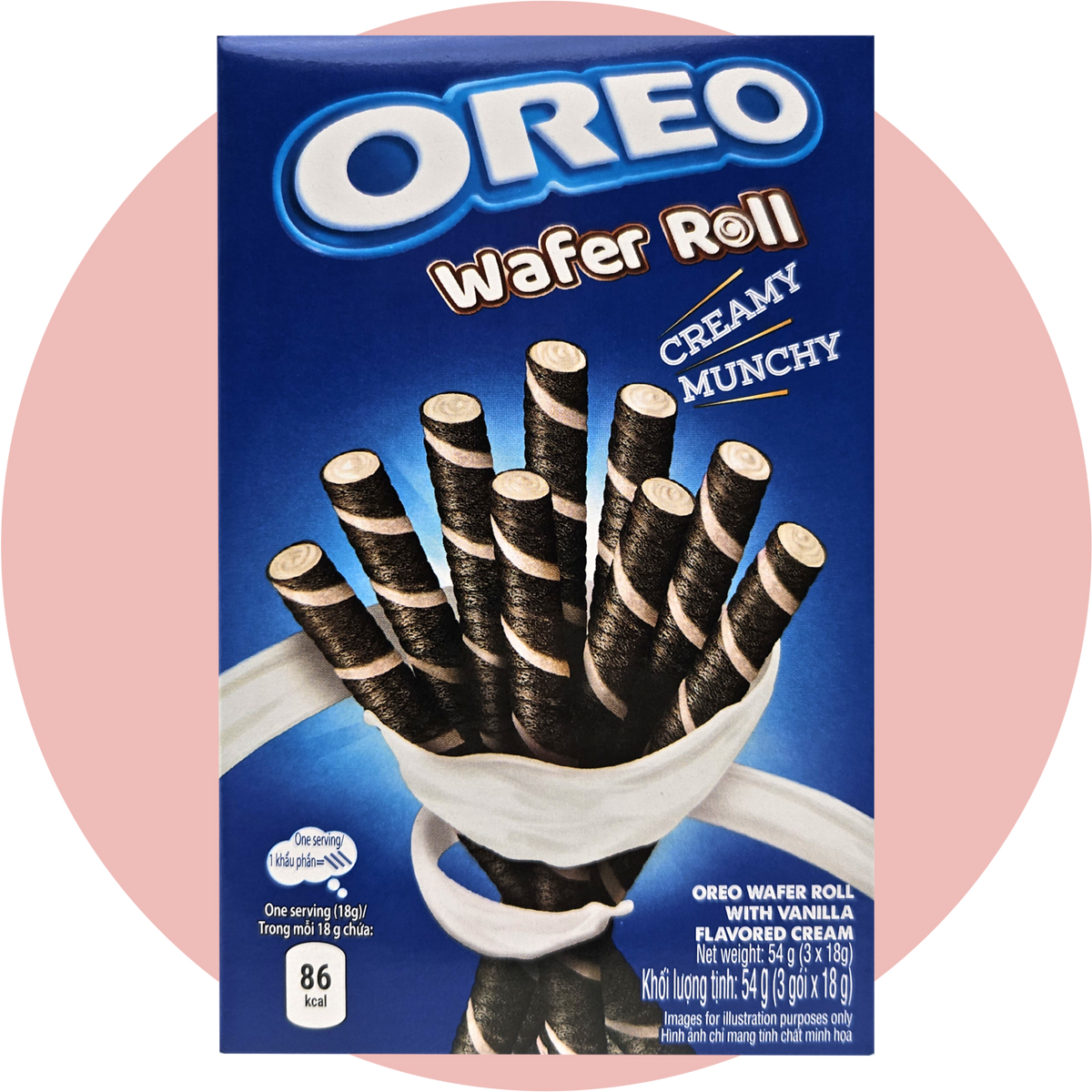 Oreo Wafer Roll Vanilla – Knusprige Kakaowaffel Rollen mit Vanillecreme-Füllung in blauer Oreo Verpackung
