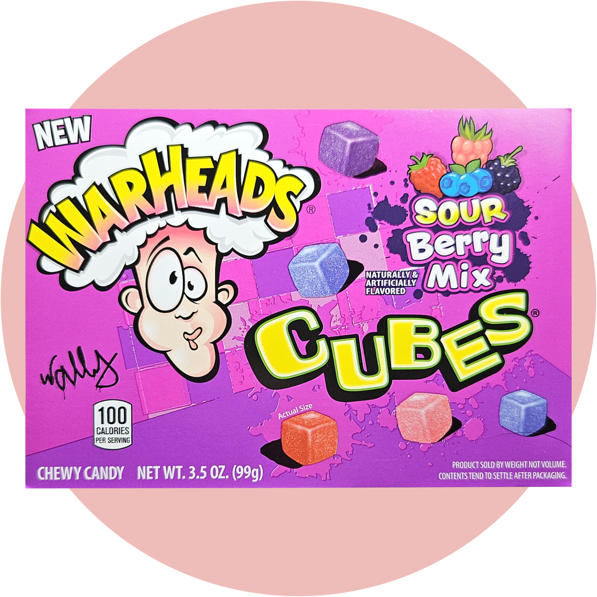 Warheads Cubes Sour Berry Mix – Saure Kaubonbon-Würfel mit fruchtigem Beerenmix in lila Verpackung