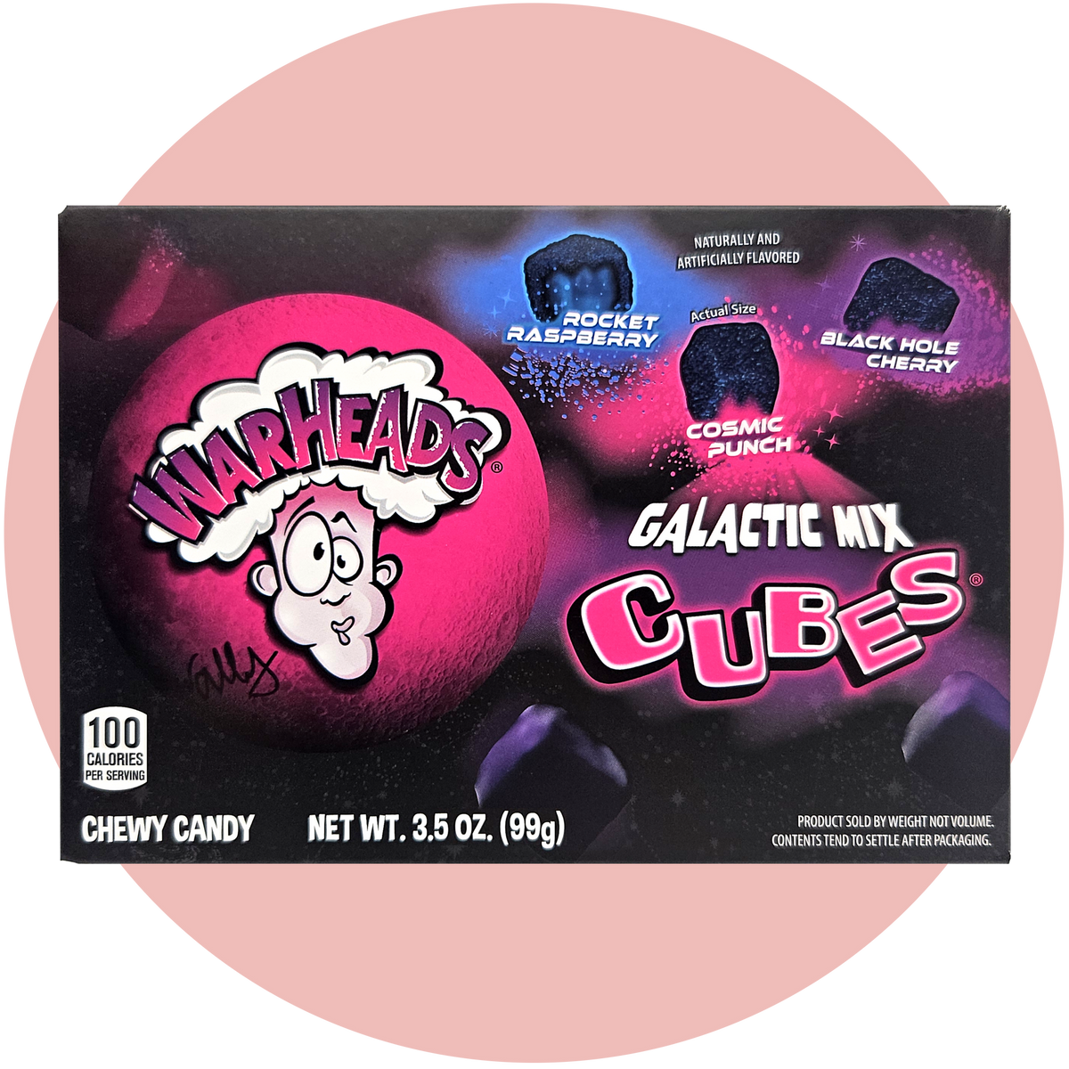 Warheads Galactic Mix Cubes – Bunte, würfelförmige Kaubonbons mit süß-saurem Geschmack und fruchtigen Sorten in galaktischem Design