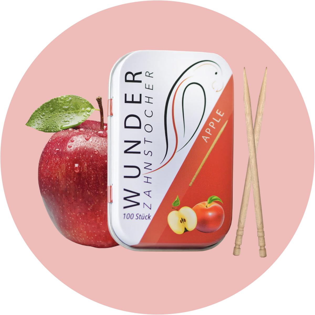 Wunder Zahnstocher Apfel – Aromatisierte Zahnstocher mit fruchtigem Apfelgeschmack in Metalldose