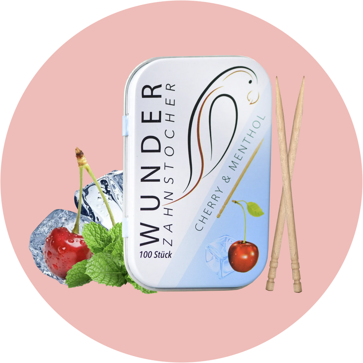 Wunder Zahnstocher Cherry & Menthol – Aromatisierte Zahnstocher mit Kirsch- und Mentholgeschmack in praktischer Dose