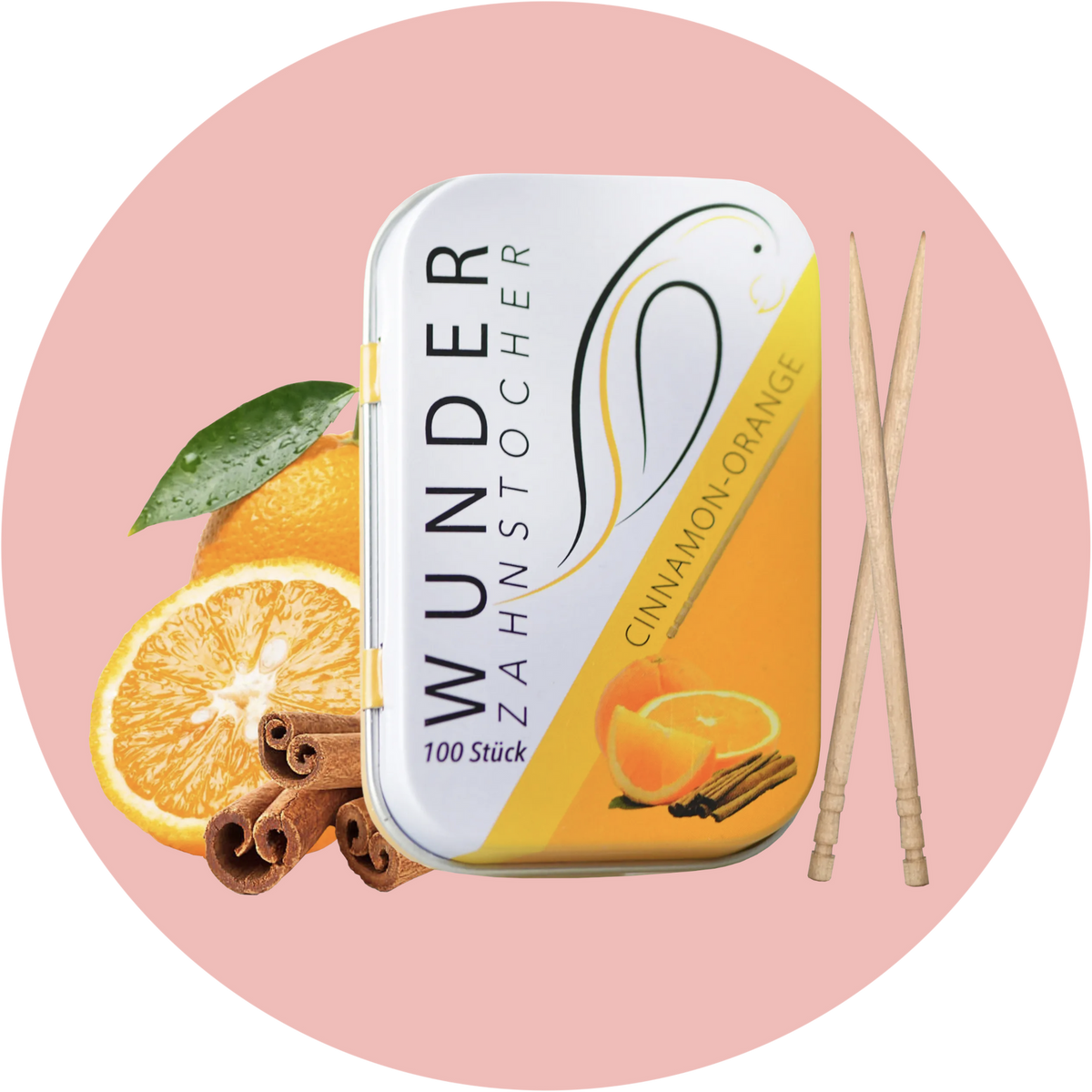 Wunder Zahnstocher Orange & Cinnamon – Aromatisierte Zahnstocher mit Orangengeschmack und Zimtnote in handlicher Verpackung
